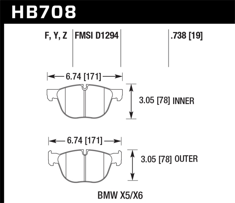 BMW X6 Ceramic Brake Pad Sets - Front - Hawk Performance - Performance Ceramic - `08-`13